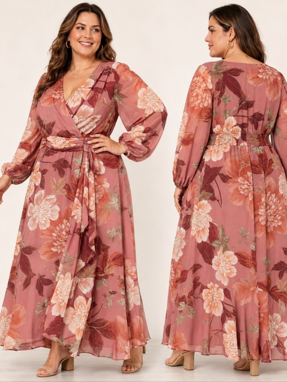 Maison Tara June Fashion Dress Size 18W Rosewood Blush Floral Wrap Maxi Romantic